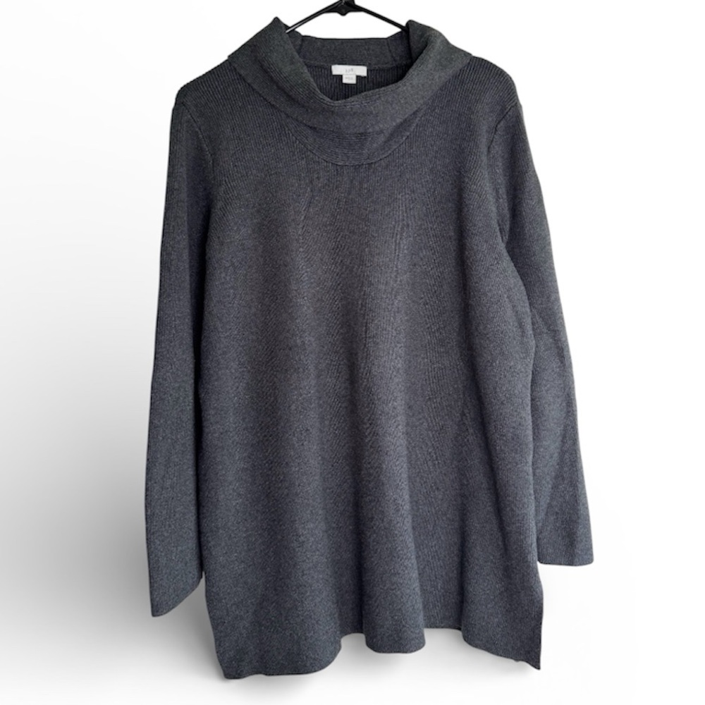 J.Jill Turtleneck Tunic Sweater Ribbed Cotton Blend Casual Charcoal Gray Large